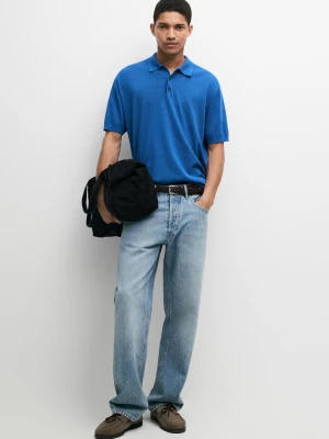 Dzianinowa Koszulka Polo Ze 100% Bawełny - Niebieski - Massimo Dutti - Male