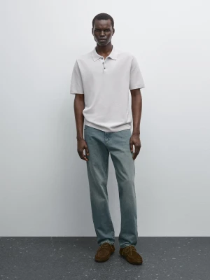 Dzianinowa Koszulka Polo Ze 100% Bawełny - Perłowo-Szary - - Massimo Dutti - Mężczyzna