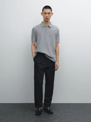 Dzianinowa Koszulka Polo Ze 100% Bawełny - Sprany Błękit - - Massimo Dutti - Mężczyzna