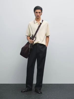 Dzianinowa Koszulka Polo Ze 100% Bawełny - Surowy - - Massimo Dutti - Mężczyzna