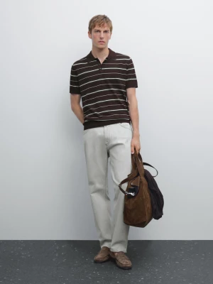 Dzianinowa Koszulka Polo Ze 100% Bawełny W Paski - Czerwone Wino - - Massimo Dutti - Mężczyzna