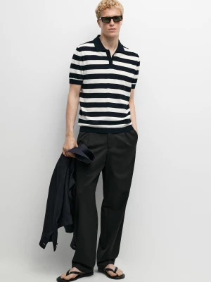 Dzianinowa Koszulka Polo Ze 100% Bawełny W Paski - Granatowy - Massimo Dutti - Male