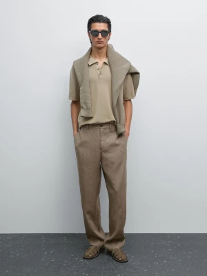 Dzianinowa Koszulka Polo Ze 100% Bawełny - Zielonkawy - - Massimo Dutti - Mężczyzna