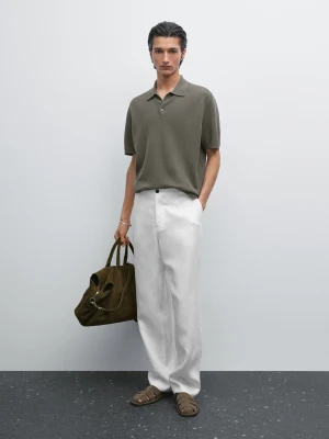 Dzianinowa Koszulka Polo Ze 100% Bawełny - Zielony - - Massimo Dutti - Mężczyzna