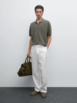 Dzianinowa Koszulka Polo Ze 100% Bawełny - Zielony - - Massimo Dutti - Mężczyzna