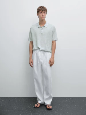 Dzianinowa Koszulka Polo Ze 100% Lnu - Błękitny - - Massimo Dutti - Mężczyzna