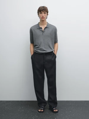 Dzianinowa Koszulka Polo Ze 100% Lnu - Brudnoszary - - Massimo Dutti - Mężczyzna