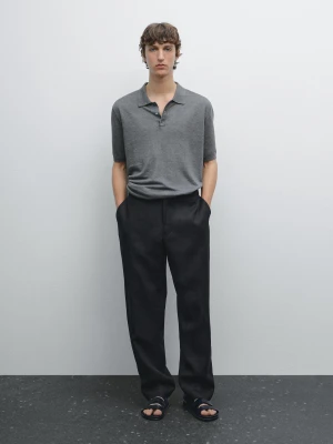 Dzianinowa Koszulka Polo Ze 100% Lnu - Brudnoszary - - Massimo Dutti - Mężczyzna