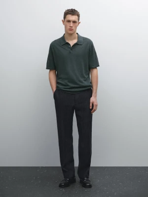Dzianinowa Koszulka Polo Ze 100% Lnu - Butelkowy - - Massimo Dutti - Mężczyzna