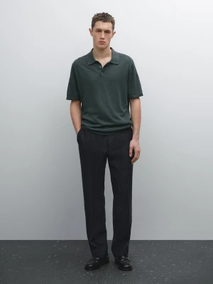 Dzianinowa Koszulka Polo Ze 100% Lnu - Butelkowy - - Massimo Dutti - Mężczyzna