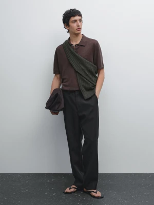 Dzianinowa Koszulka Polo Ze 100% Lnu - Ciemne Czerwone Wino - - Massimo Dutti - Mężczyzna