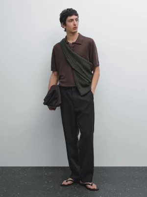 Dzianinowa Koszulka Polo Ze 100% Lnu - Ciemne Czerwone Wino - - Massimo Dutti - Mężczyzna