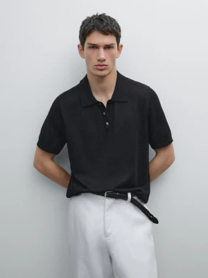 Dzianinowa Koszulka Polo Ze 100% Lnu - Granatowy - - Massimo Dutti - Mężczyzna