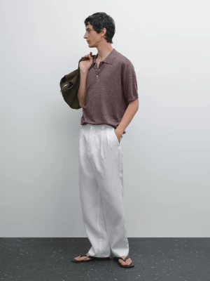 Dzianinowa Koszulka Polo Ze 100% Lnu - Malwowy - - Massimo Dutti - Mężczyzna