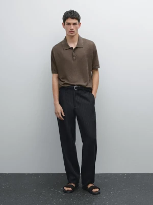 Dzianinowa Koszulka Polo Ze 100% Lnu - Mokka - - Massimo Dutti - Mężczyzna