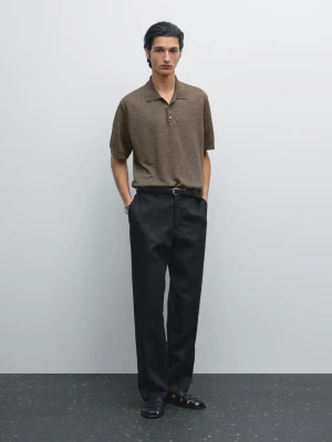 Dzianinowa Koszulka Polo Ze 100% Lnu - Norkowy - - Massimo Dutti - Mężczyzna