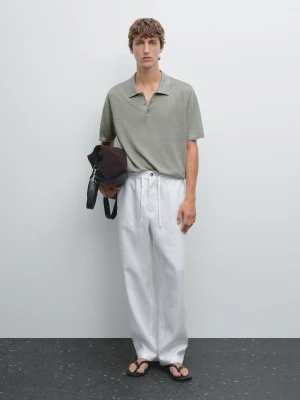 Dzianinowa Koszulka Polo Ze 100% Lnu - Szary - - Massimo Dutti - Mężczyzna