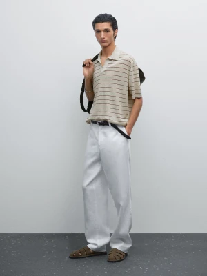Dzianinowa Koszulka Polo Ze 100% Lnu W Paski - Popielaty - - Massimo Dutti - Mężczyzna