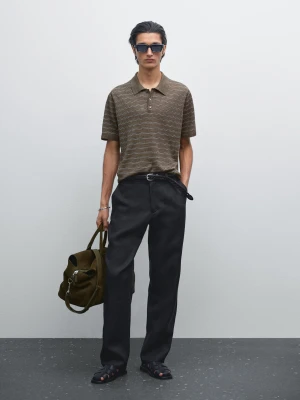 Dzianinowa Koszulka Polo Ze 100% Lnu W Paski - Szarobrązowy - - Massimo Dutti - Mężczyzna