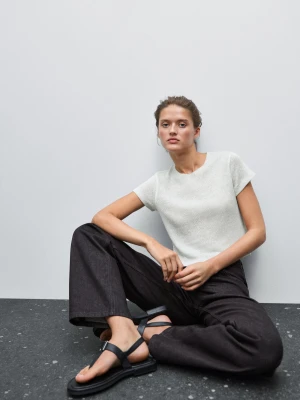 Dzianinowa Koszulka Z Metalicznym Efektem - Srebrny - - Massimo Dutti - Kobieta