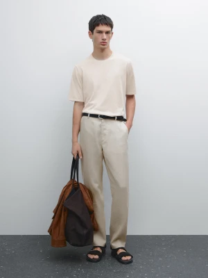 Dzianinowa Koszulka Z Mieszanki Bawełny - Beżowy Pop - - Massimo Dutti - Mężczyzna