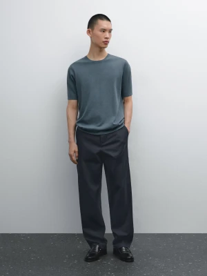 Dzianinowa Koszulka Z Mieszanki Bawełny - Ciemnoniebieski - - Massimo Dutti - Mężczyzna