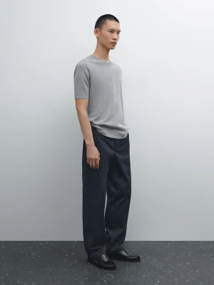 Dzianinowa Koszulka Z Mieszanki Bawełny - Szary Antracytowy - - Massimo Dutti - Mężczyzna