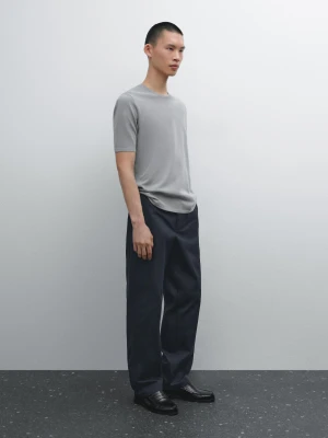 Dzianinowa Koszulka Z Mieszanki Bawełny - Szary Antracytowy - - Massimo Dutti - Mężczyzna