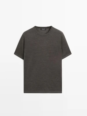 Zdjęcie produktu Dzianinowa Koszulka Z Mieszanki Wełny - Szarawozielony - - Massimo Dutti - Mężczyzna