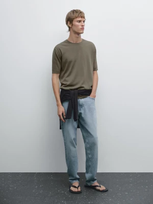 Dzianinowa Koszulka Ze 100% Bawełny - Khaki - - Massimo Dutti - Mężczyzna