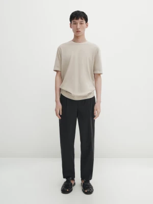 Koszulka Z Krótkim Rękawem Ze 100% Bawełny - Beżowy - - Massimo Dutti - Mężczyzna