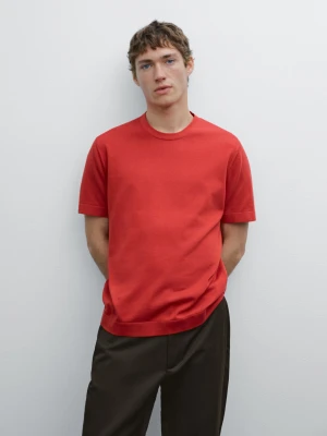 Dzianinowa Koszulka Ze 100% Bawełny Z Krótkim Rękawem - Koralowy - - Massimo Dutti - Mężczyzna