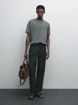 Dzianinowa Koszulka Ze 100% Lnu Z Krótkim Rękawem - Niebieski - - Massimo Dutti - Mężczyzna
