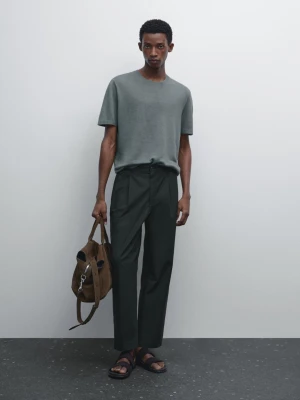 Dzianinowa Koszulka Ze 100% Lnu Z Krótkim Rękawem - Niebieski - - Massimo Dutti - Mężczyzna