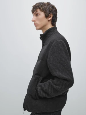 Dzianinowa Kurtka Pikowana Z Mieszanki Puchu I Pierza - Szary - - Massimo Dutti - Mężczyzna