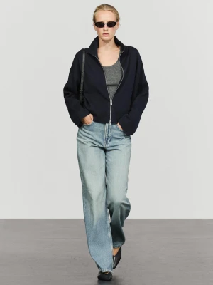 Dzianinowa Kurtka Z Bawełny Z Zapięciem Na Suwak - Granatowy - Massimo Dutti - Female
