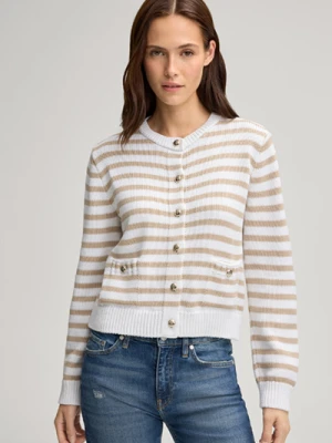 Dzianinowa marynarka Kola w kolorze beżowo-białym, w paski Joop