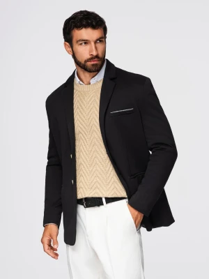 Dzianinowa marynarka męska o dopasowanym kroju - czarna V5 - Rozmiar: L Ombre Clothing