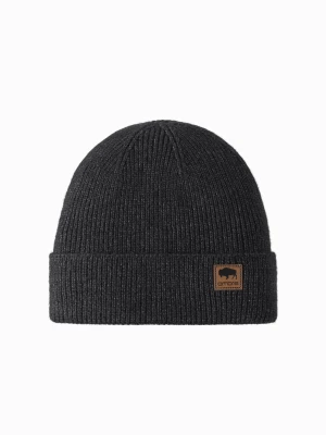 Dzianinowa męska czapka beanie z naszywką – czarny melanż V1 OM-ACWH-0123
 -                                    uniwersalny Ombre