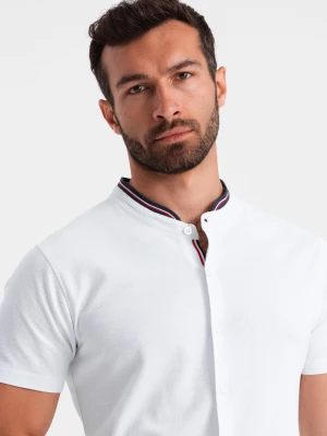 Dzianinowa męska koszula z krótkim rękawem i kolorową stójką – biała V1 OM-SHSS-0101
 -                                    XXL