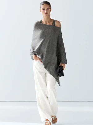Dzianinowa Peleryna Z Cienkiej Dzianiny - Szary - Massimo Dutti - Female