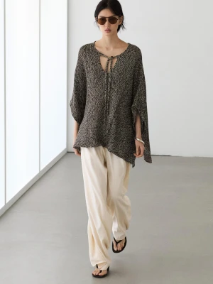 Dzianinowa Peleryna Z Mieszanki Bawełny - Brązowy - - Massimo Dutti - Kobieta