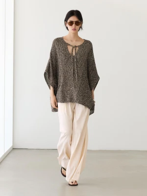 Dzianinowa Peleryna Z Mieszanki Bawełny - Brązowy - - Massimo Dutti - Kobieta