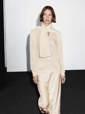 Dzianinowy Kardigan Z Mieszanki Lnu Z Szalikiem - Surowy - - Massimo Dutti - Kobieta