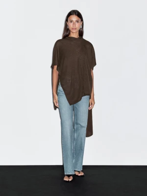 Dzianinowa Peleryna Z Szalikiem - Czekoladowy - - Massimo Dutti - Kobieta