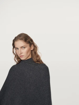 Dzianinowa Peleryna Ze 100% Kaszmiru - Szary Antracytowy - - Massimo Dutti - Kobieta