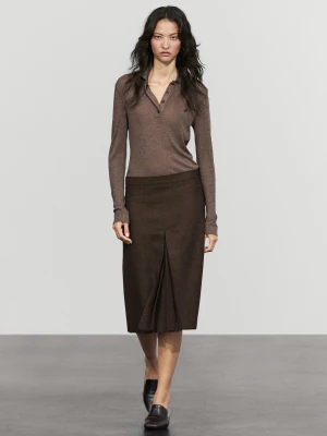 Spódnica Midi Z Rozcięciem - Brązowy - Massimo Dutti - Female