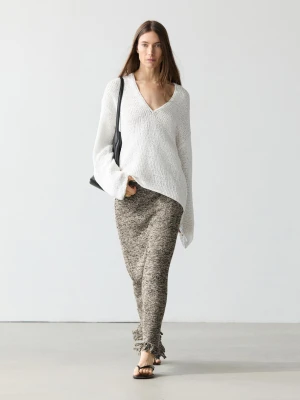 Dzianinowa Spódnica Z Frędzlami Total Look - Czarny - - Massimo Dutti - Kobieta