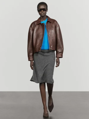 Dzianinowa Spódnica Z Wełną Do Kompletu - Szary Średni - Massimo Dutti - Female