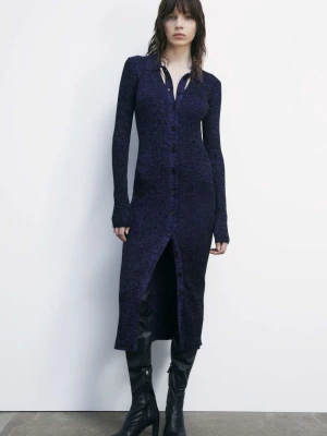 Dzianinowa sukienka midi z kołnierzykiem PATRIZIA PEPE